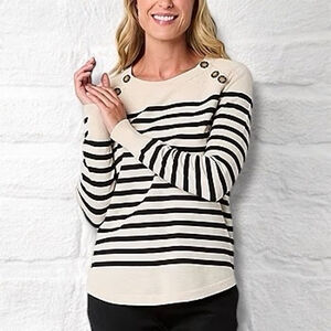 Liz Claiborne Women's 1X Striped Long Sleeved Knit Pullover Sweater Coastal